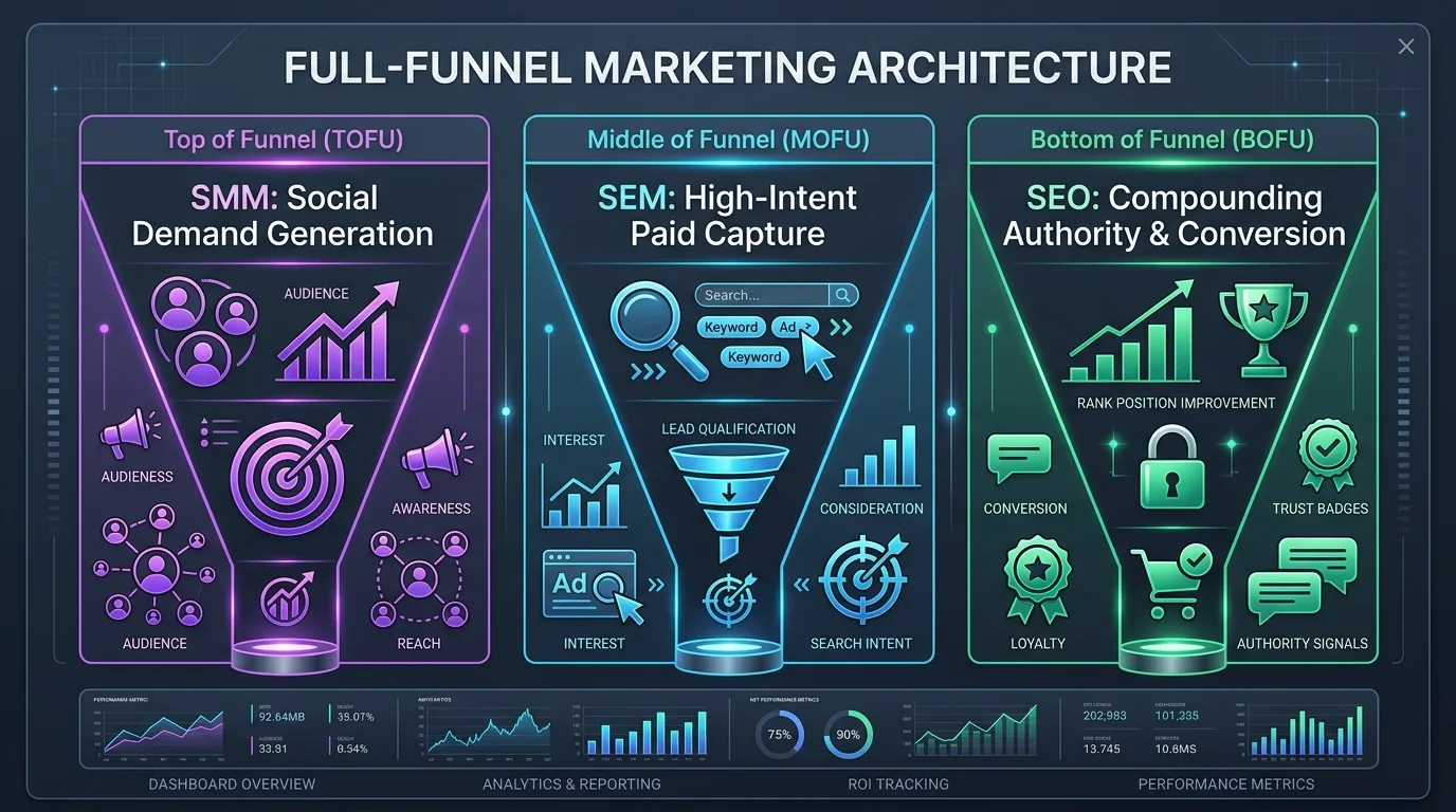 Commercial keyword intent funnel showing keyword progression from technical problem aware to purchase decision