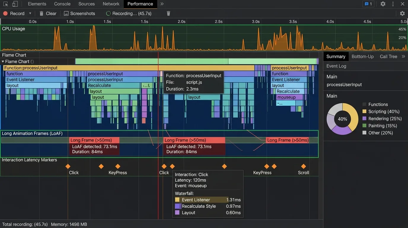 Chrome DevTools Performance Profiling and Long Animation Frames API Telemetry