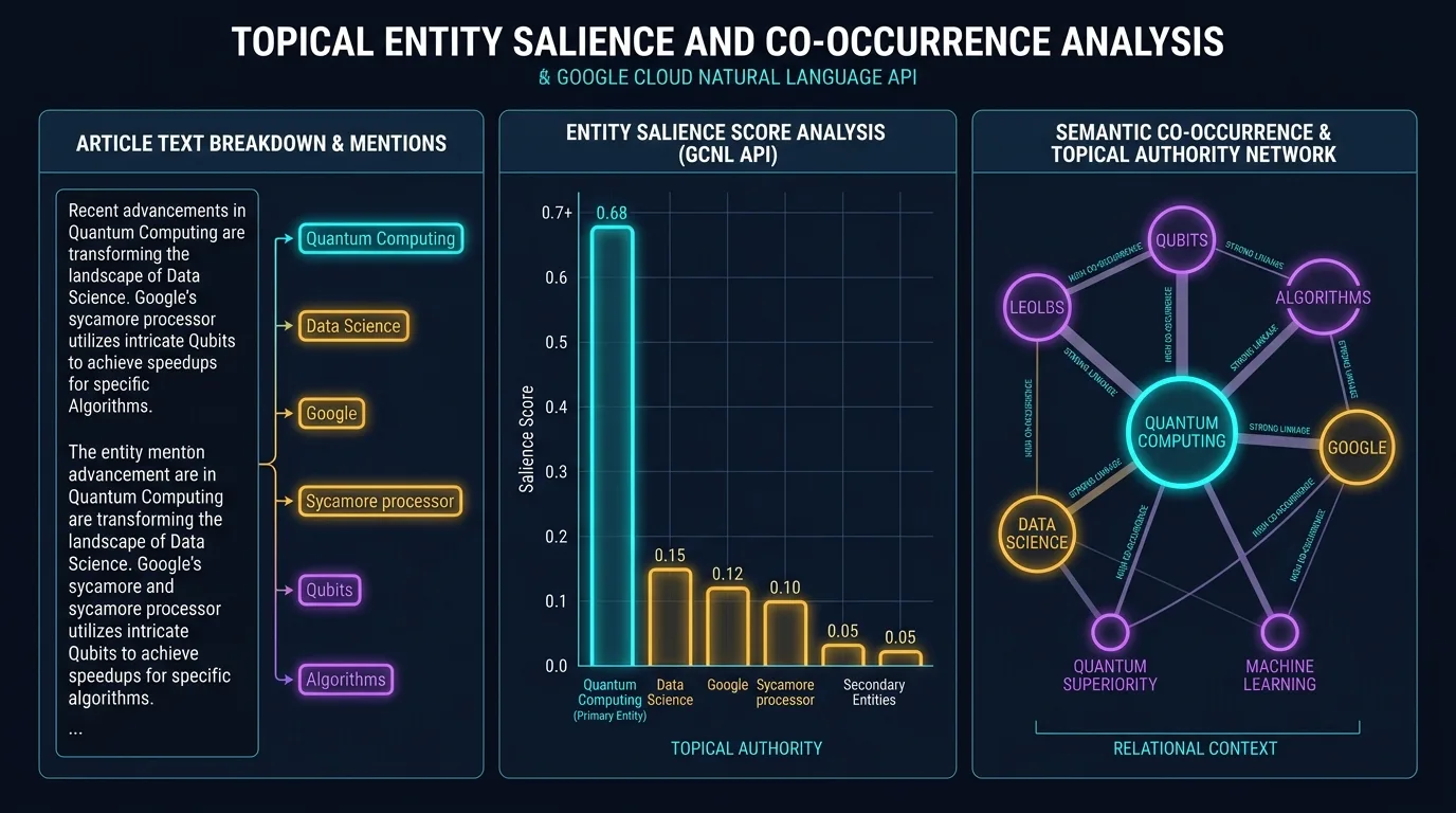 Entity salience reweighting matrix showing how topical entities are mapped and verified across authoritative knowledge graphs