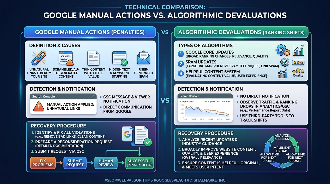 Technical Comparison of Google Manual Actions versus Algorithmic Devaluations