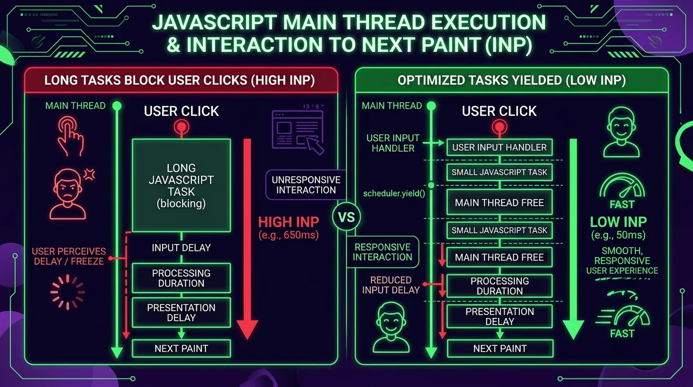 JavaScript Main Thread Execution and INP Event Loop Yielding Mechanics