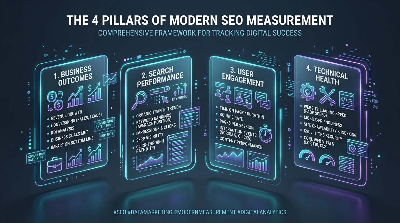 Leading vs Lagging SEO Performance KPIs Framework Matrix