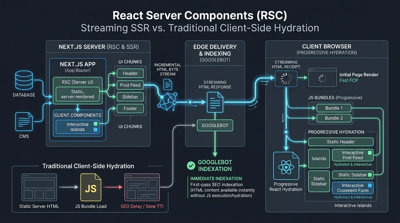 React Server Components Streaming SSR vs Traditional Client-Side Hydration